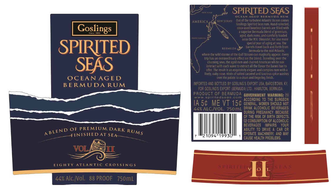TABC label artwork for Gosling Spirited Seas Ocean Aged Rum Vol. II