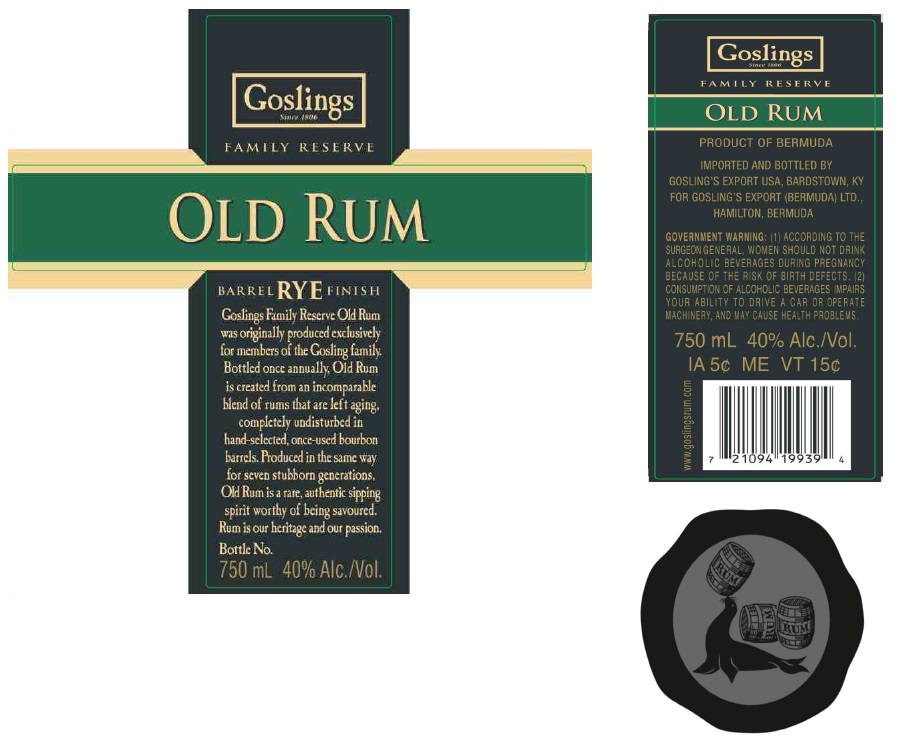TABC label artwork for Goslings Old Rum Rye