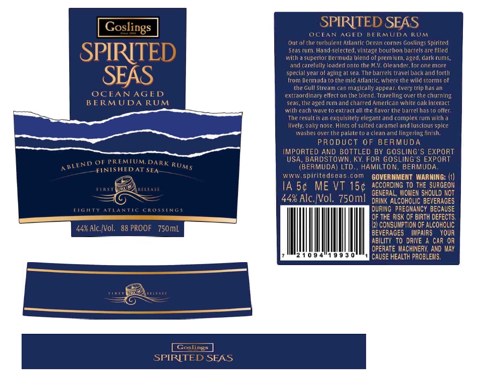 TABC label artwork for Goslings Spirited Seas Ocean Aged Bermuda Rum