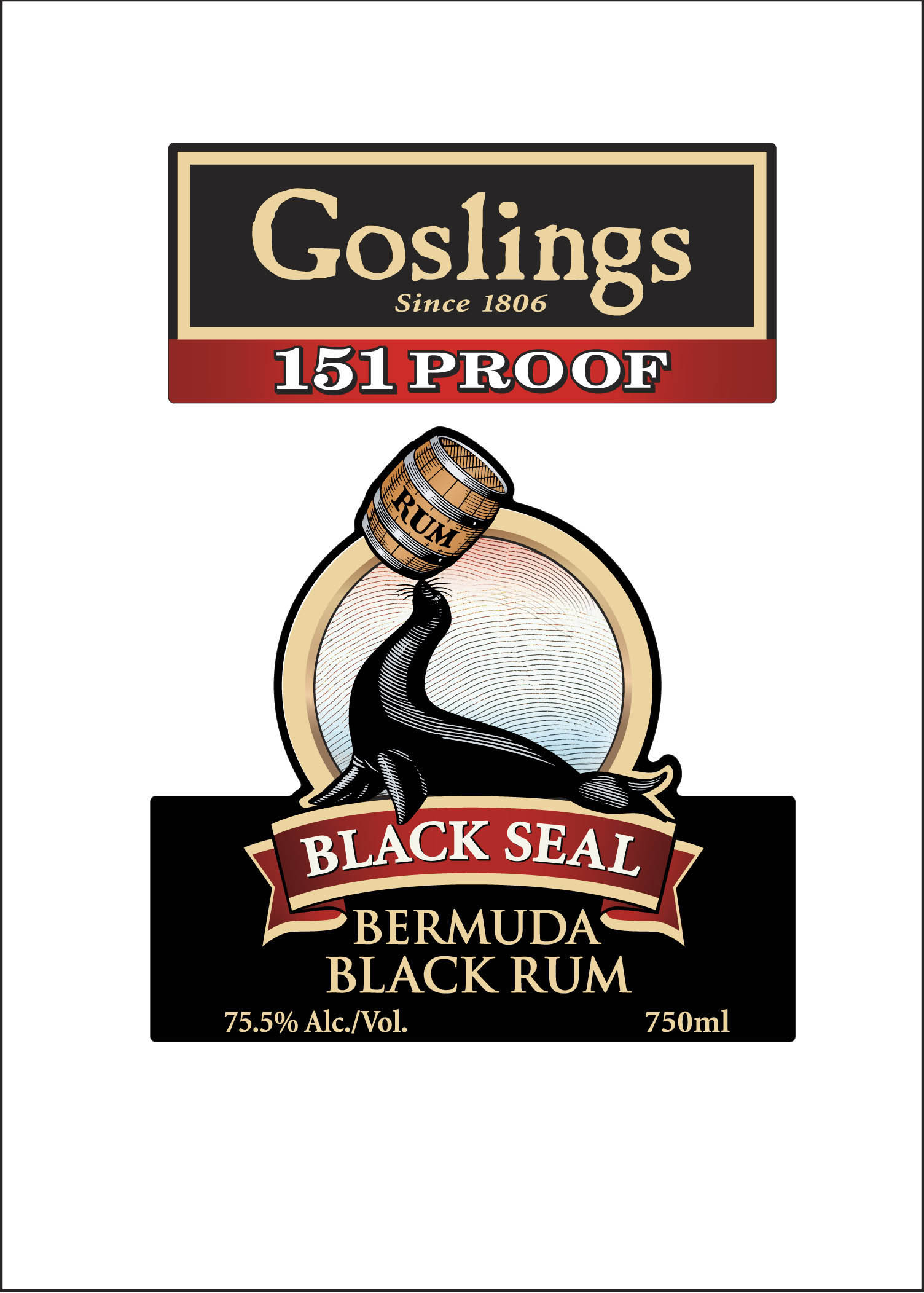 TABC label artwork for Goslings Black Seal 151 proof Black Rum
