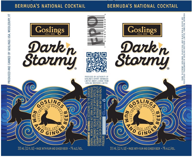 TABC label artwork for Goslings Dark 'N Stormy Rum & Ginger Beer