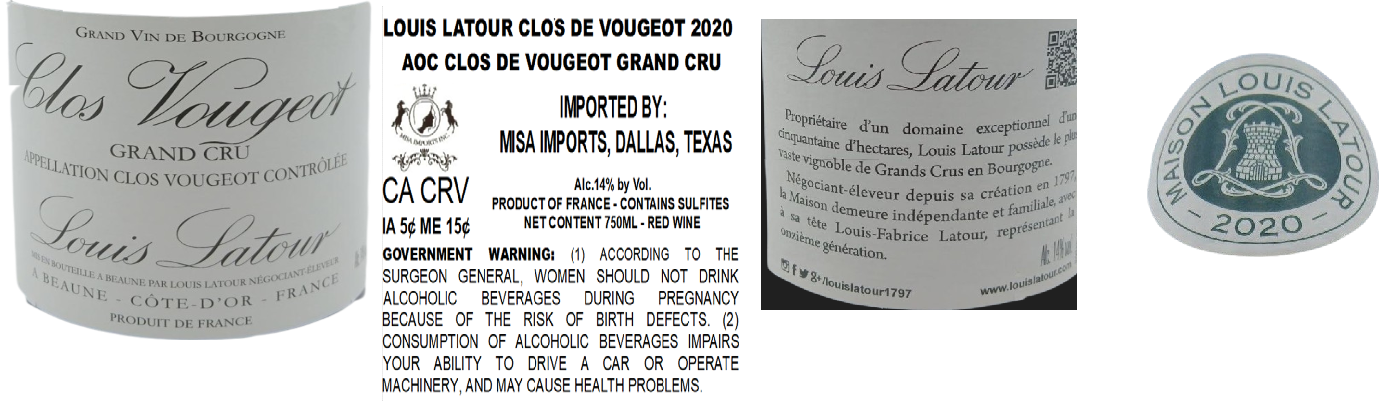 TABC label artwork for LOUIS LATOUR CLOS DE VOUGEOT GRAND CRU