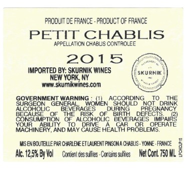 TABC label artwork for Petit Chablis, Charlene et Laurent Pinson