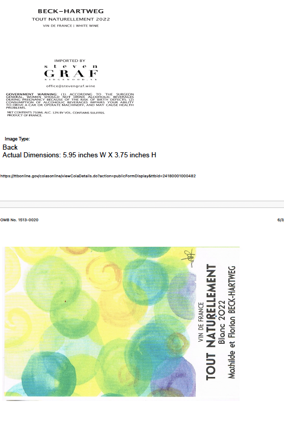 TABC label artwork for BECK-HARTWEG TOUT NATURELLEMENT