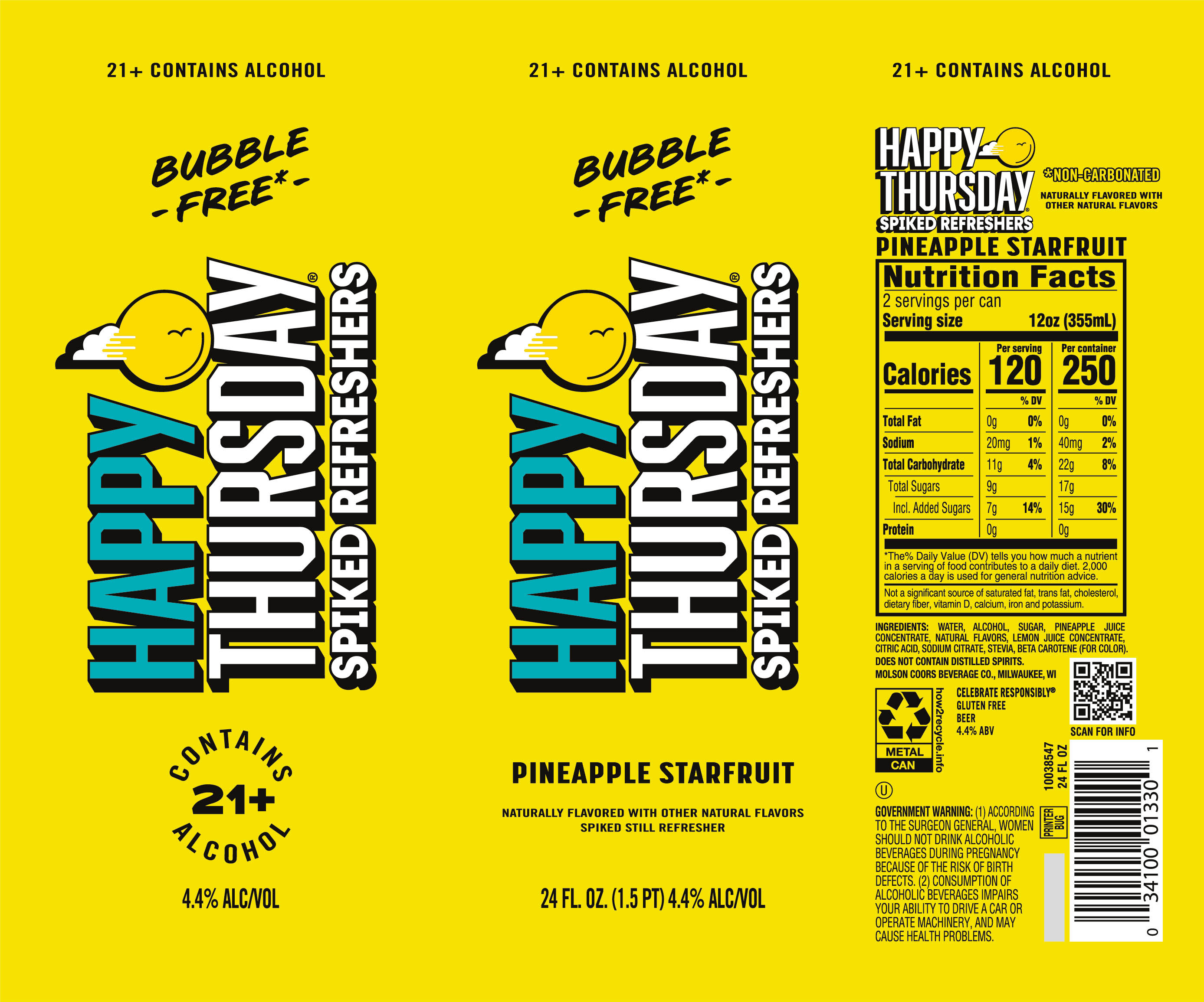 TABC label artwork for Happy Thursday Pineapple Starfruit (updated 24oz can)