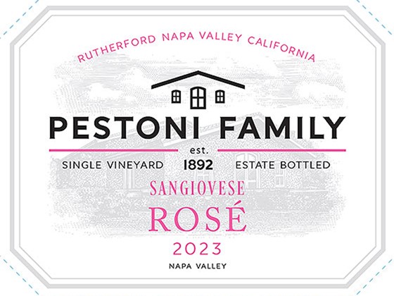 TABC label artwork for Pestoni Family Sangiovese Rose, Rutherford, Napa Valley