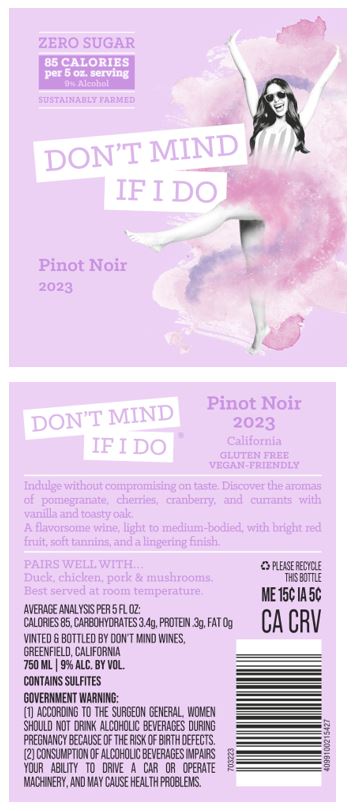 TABC label artwork for Don't Mind If I Do Pinot Noir California