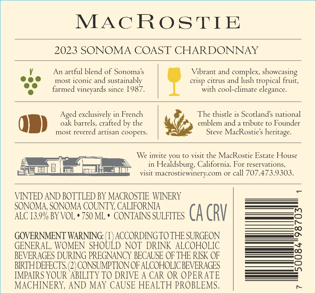 TABC label artwork for MacRostie Sonoma Coast Chardonnay