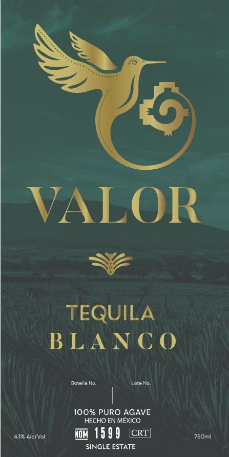 TABC label artwork for Valor Tequila Blanco 100% Puro Agave
