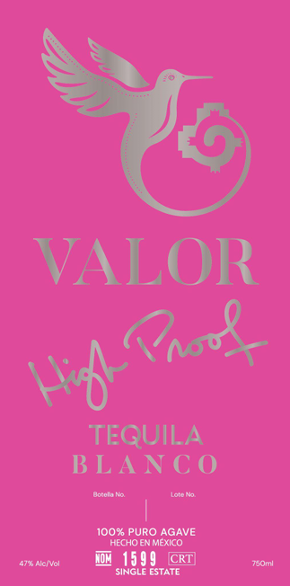 TABC label artwork for Valor Tequila Blanco High Proof 100% Puro Agave