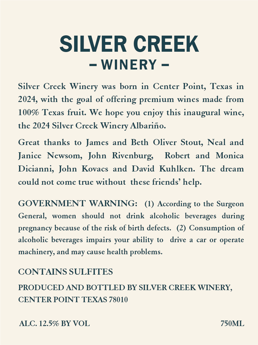 TABC label artwork for Silver Creek Winery Albarino