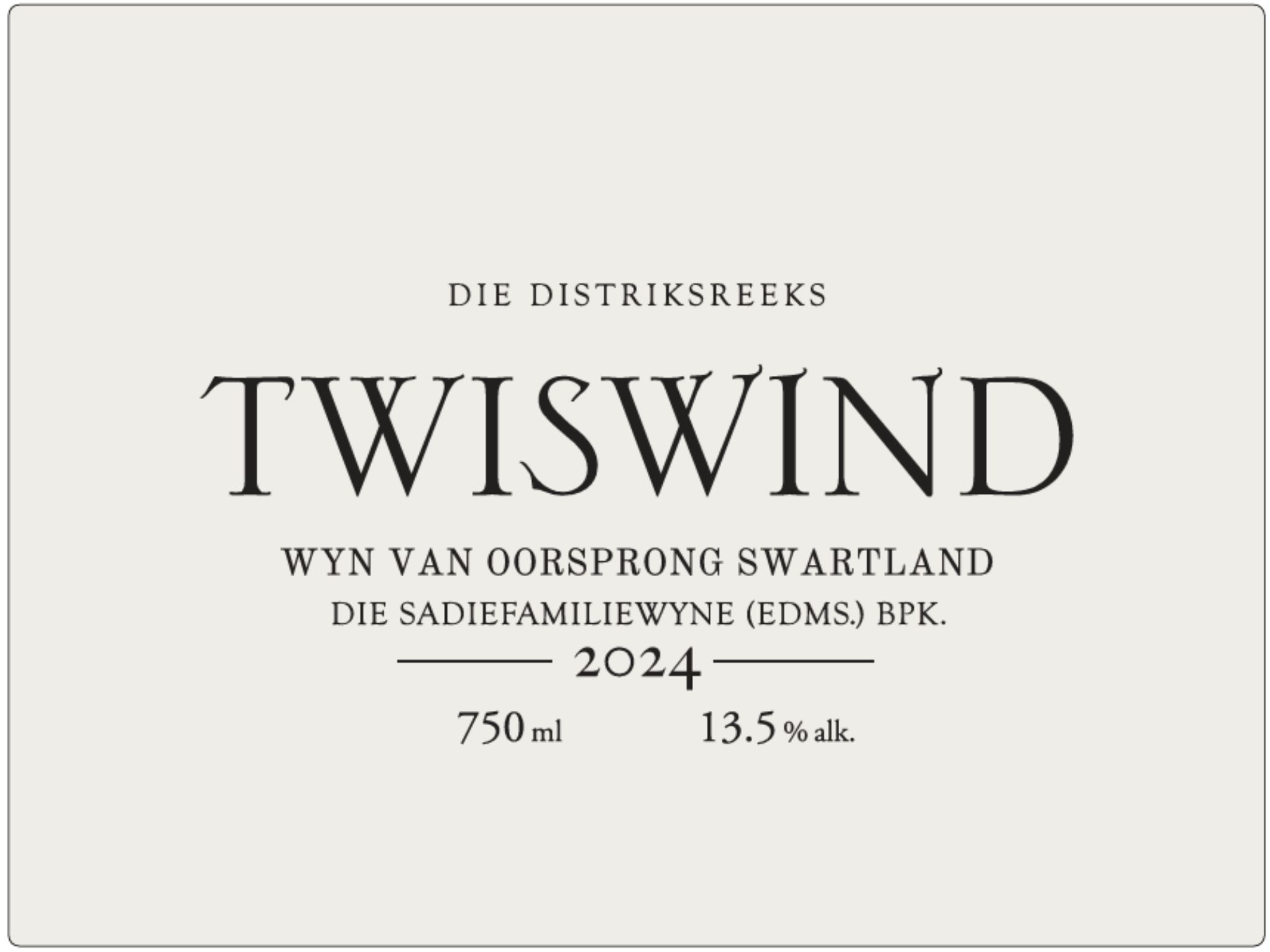 TABC label artwork for Sadie Family Wines Twiswind White Wine Swartland