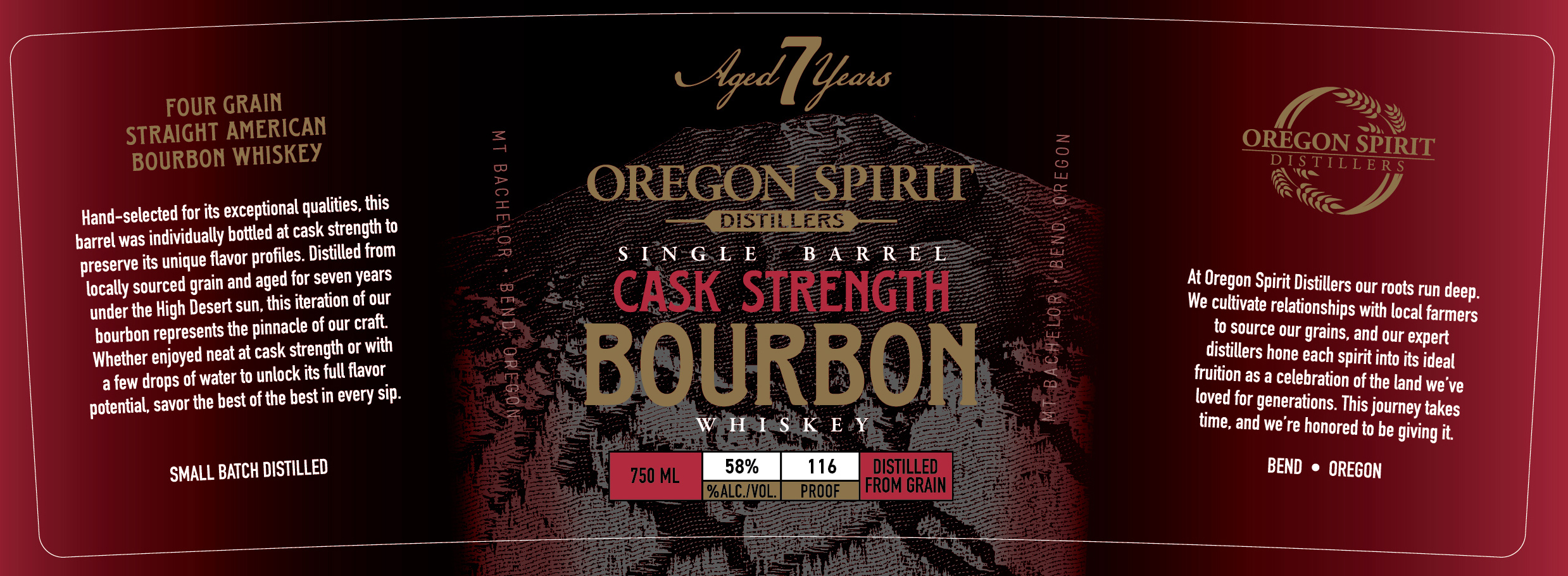 TABC label artwork for Oregon Spirit Single Barrel Cask Strength Bourbon Whiskey Aged 7 Years