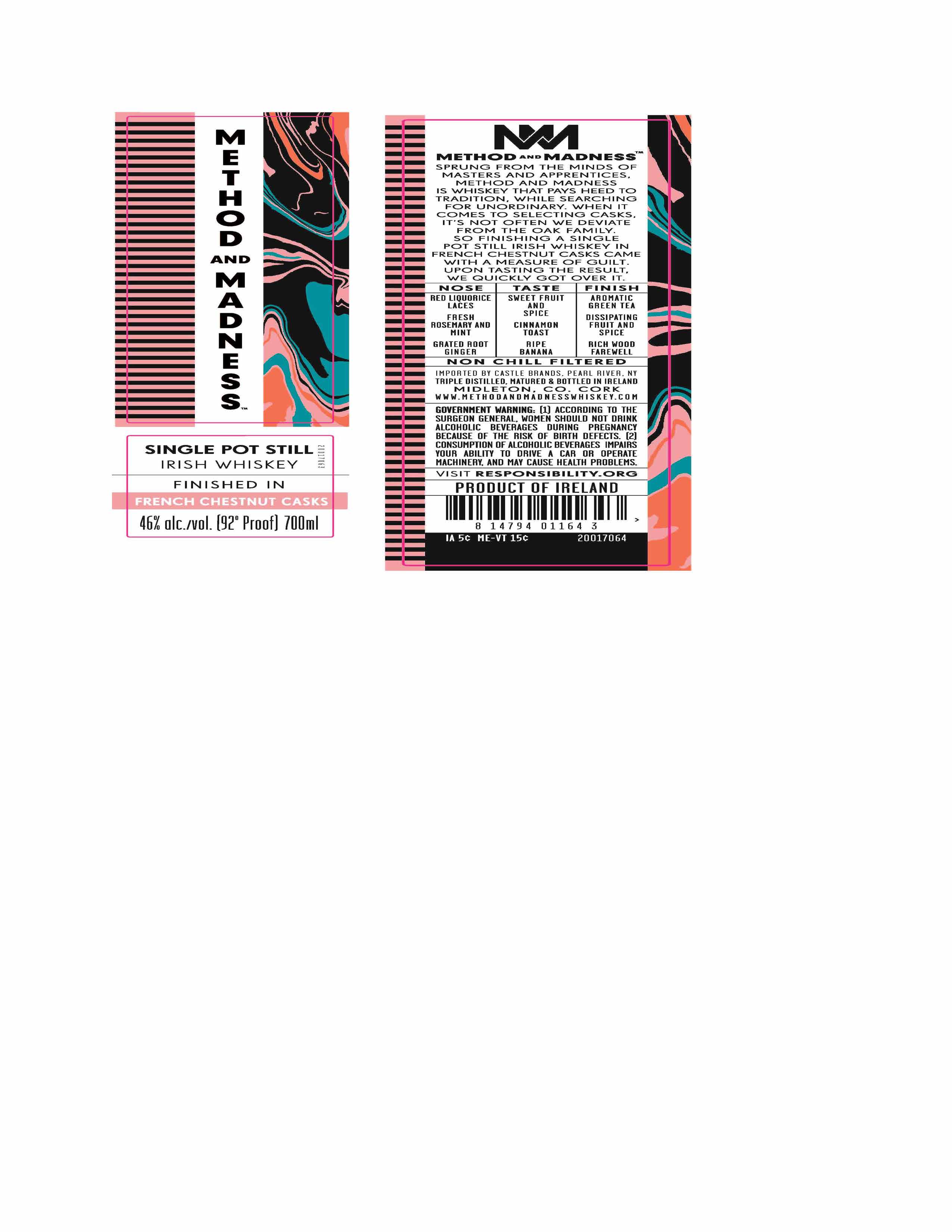 TABC label artwork for Method & Madness French Chestnut Cask