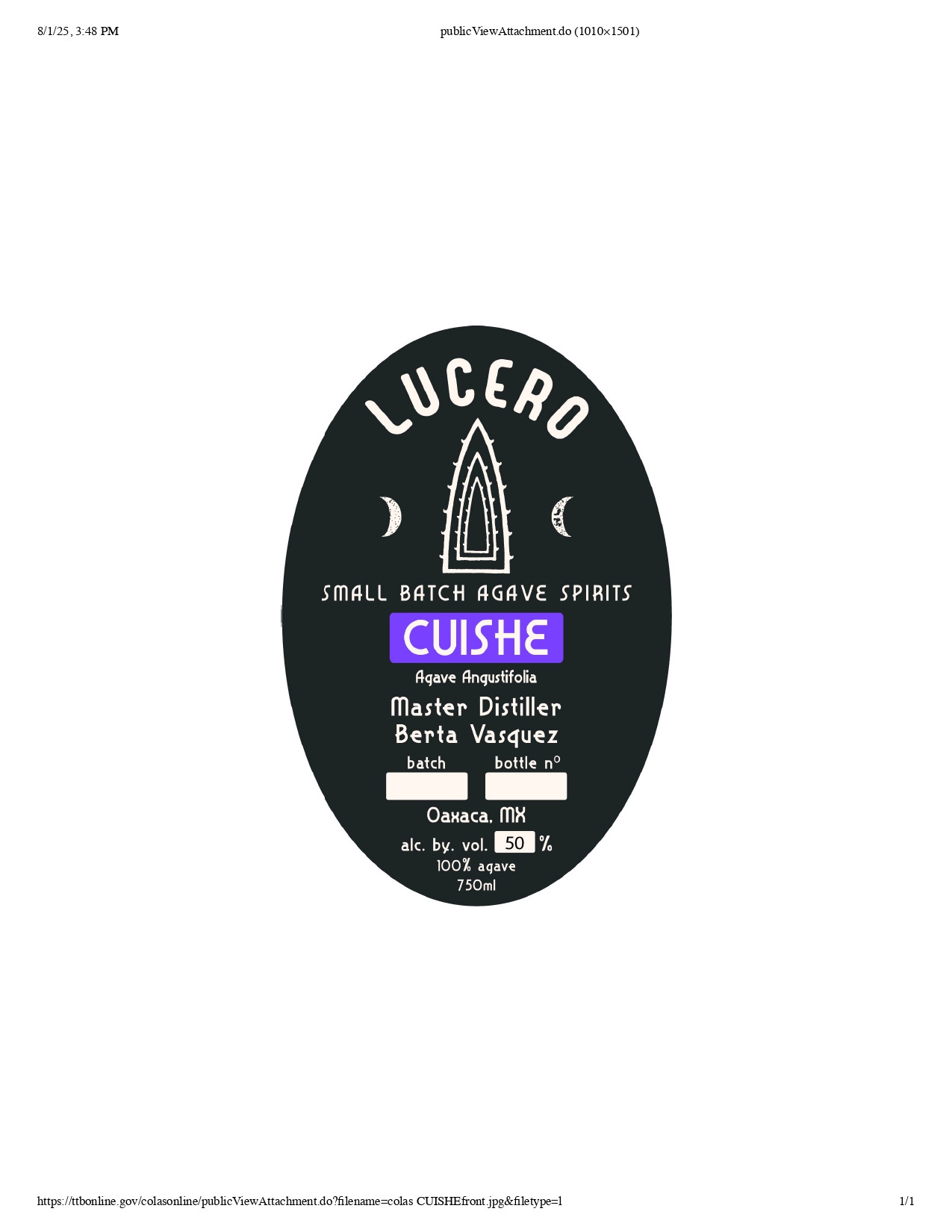 TABC label artwork for LUCERO - Cuishe