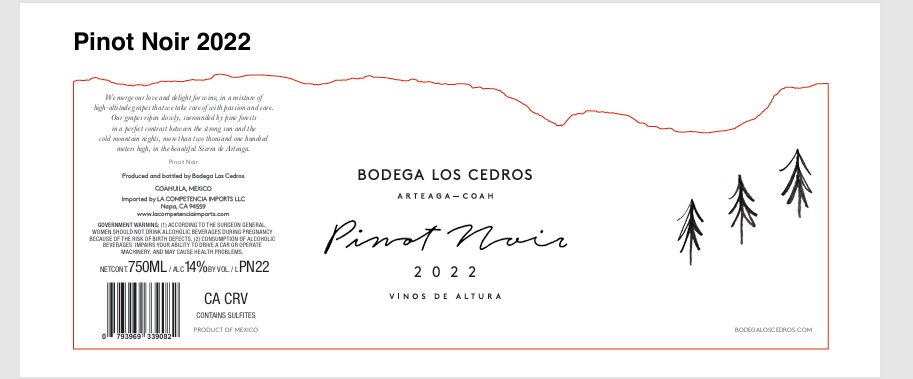 TABC label artwork for Bodega Los Cedros Pinot Noir