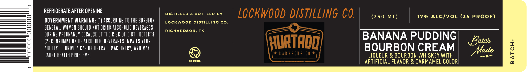 TABC label artwork for Lockwood Banana Pudding Bourbon Cream Hurtado
