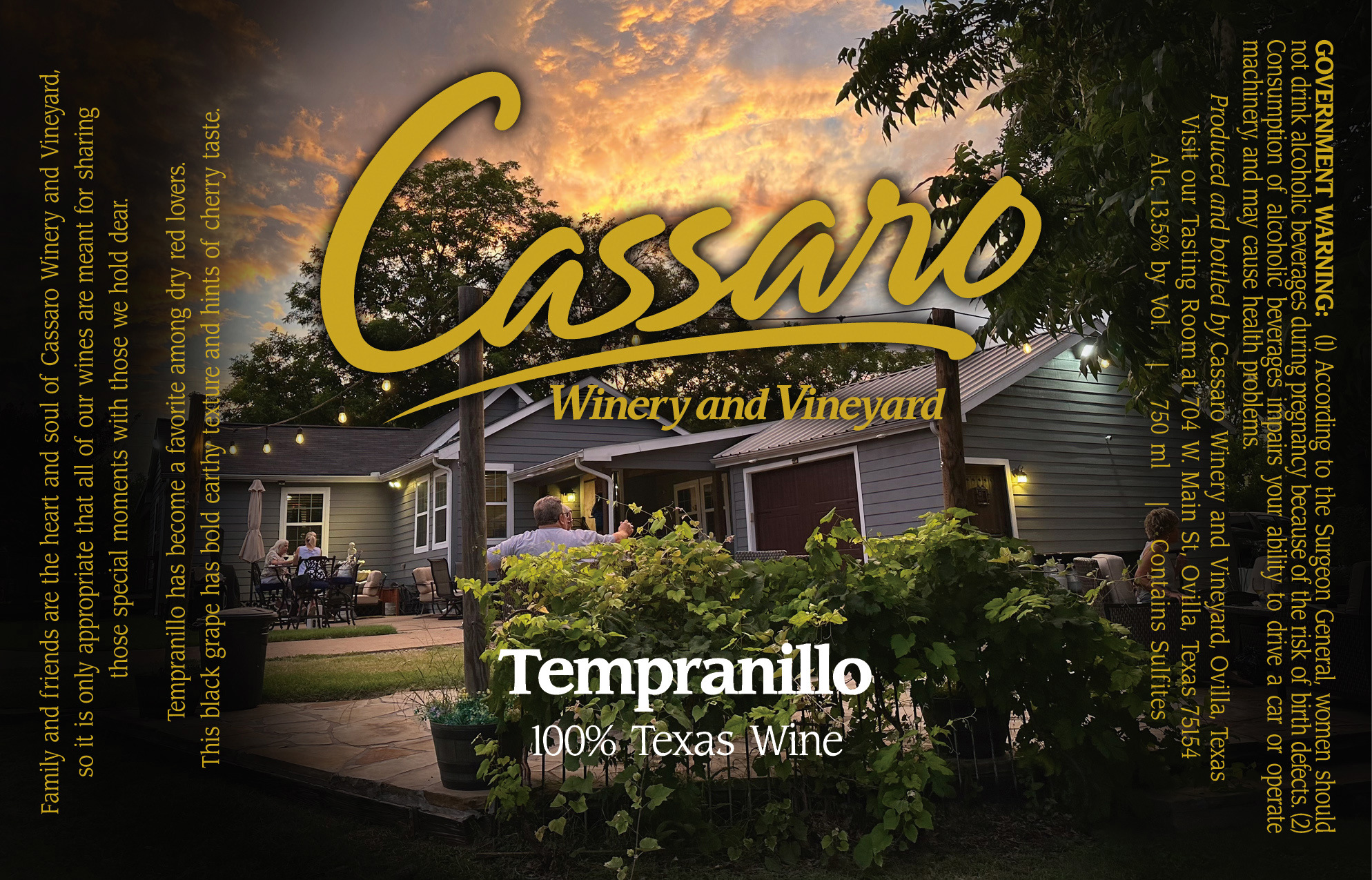 TABC label artwork for Cassaro Winery and Vineyard