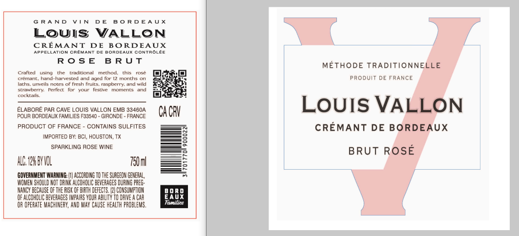 TABC label artwork for Louis Vallon Rose Brut