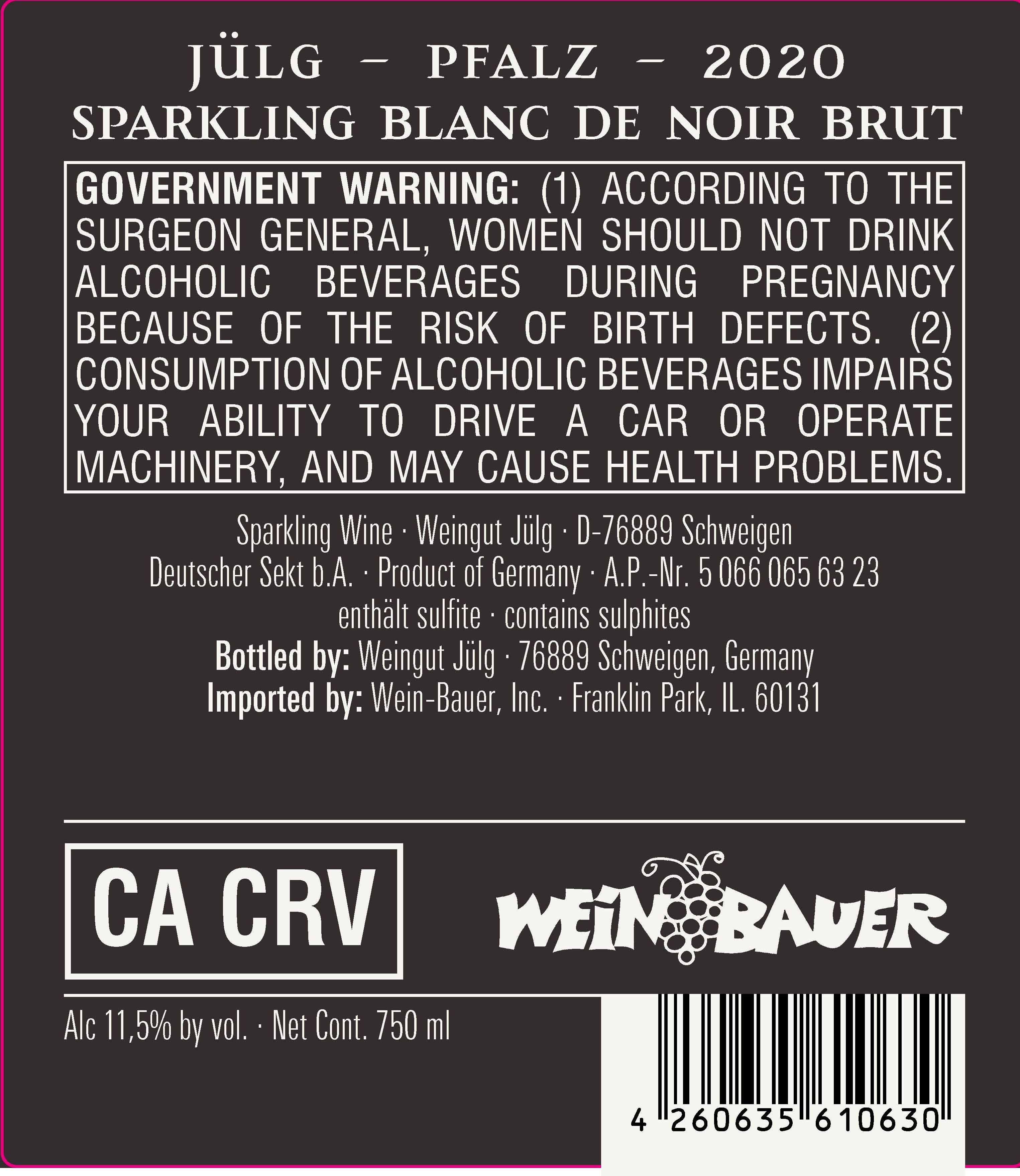TABC label artwork for Julg Blanc De Noir Brut