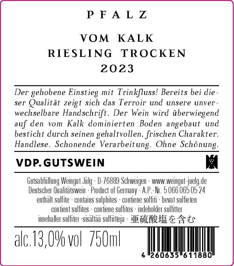 TABC label artwork for Julg Vom Kalk Riesling