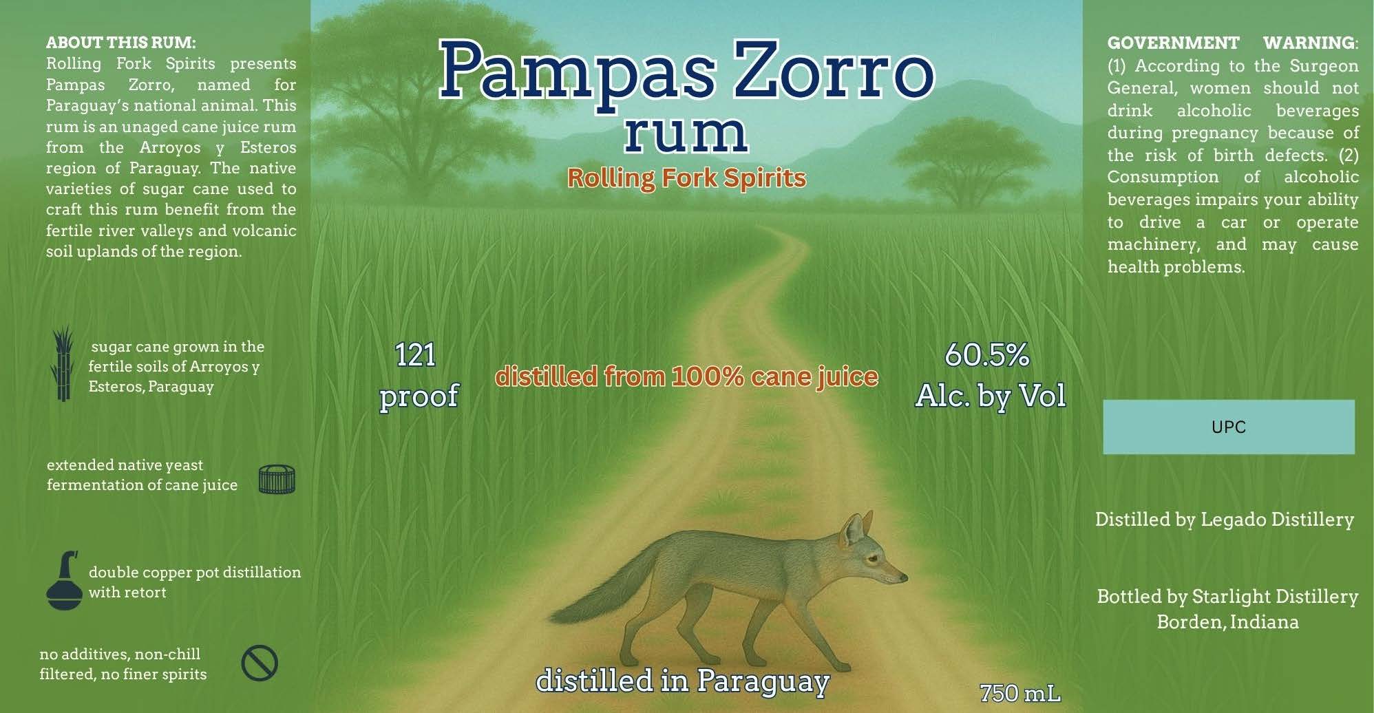 TABC label artwork for Rolling Fork Spirits Pampas Zorro Rum