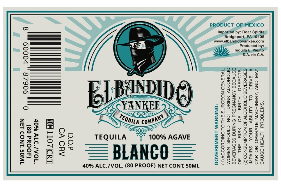 TABC label artwork for El Bandido Yankee Blanco (50 ml)