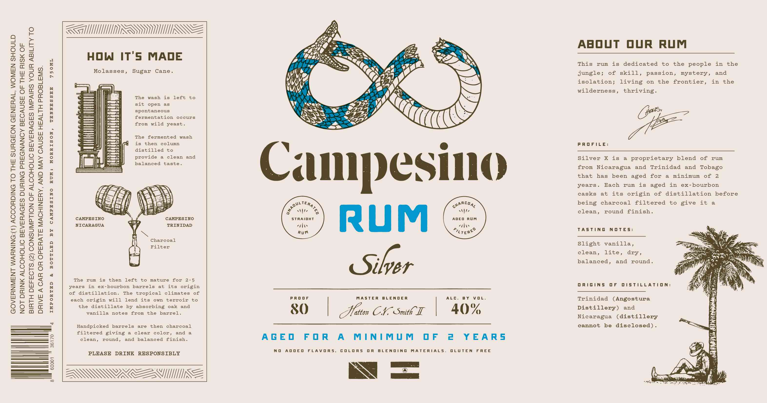 TABC label artwork for Campesino Rum Silver