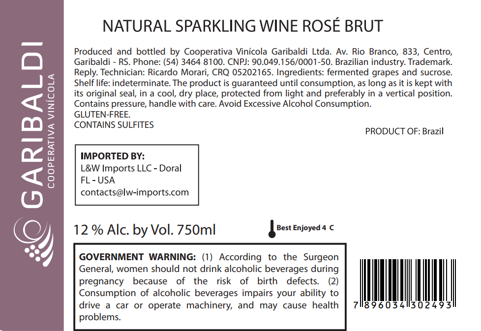 TABC label artwork for Garibaldi Pinot Noir Rosé Brut