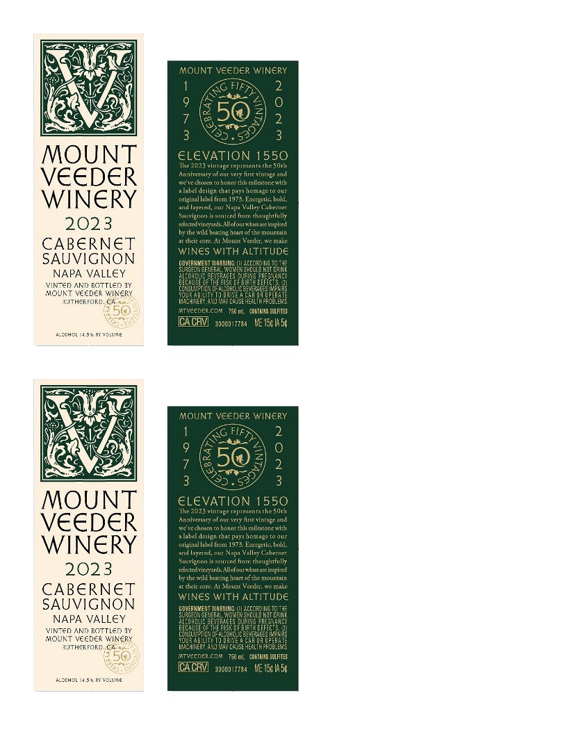 TABC label artwork for Mount Veeder Winery Elevation 1550 Cabernet Sauvignon Napa Valley