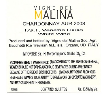TABC label artwork for VIGNE DEL MALINA CHARDONNAY
