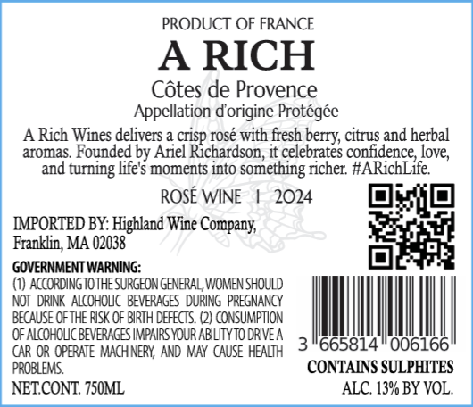 TABC label artwork for A Rich Rosé