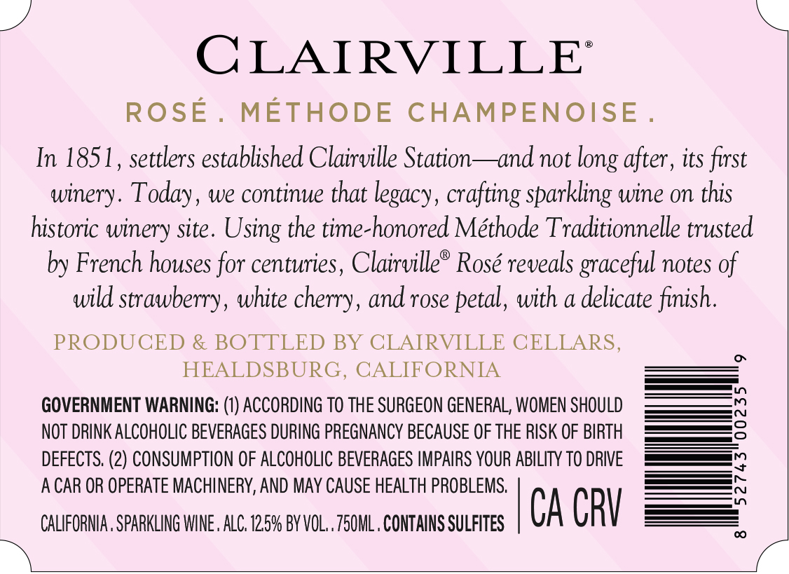 TABC label artwork for Clairville Rose Methode Champagne