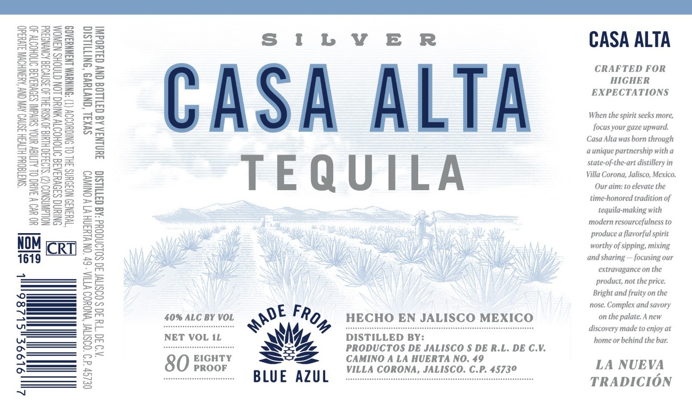 TABC label artwork for Casa Alta Tequila Silver