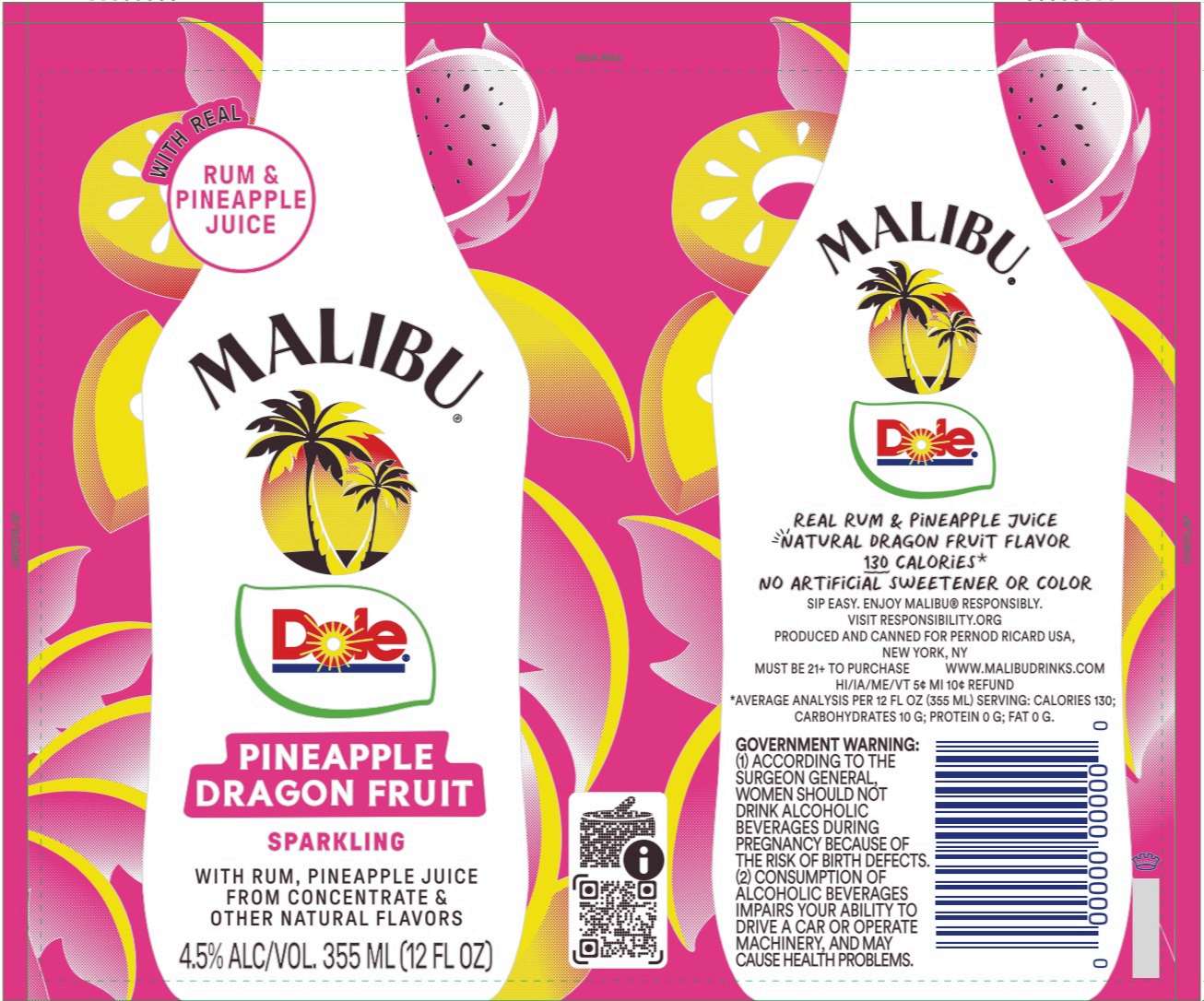 TABC label artwork for MALIBU DOLE PINEAPPLE DRAGONFRUIT