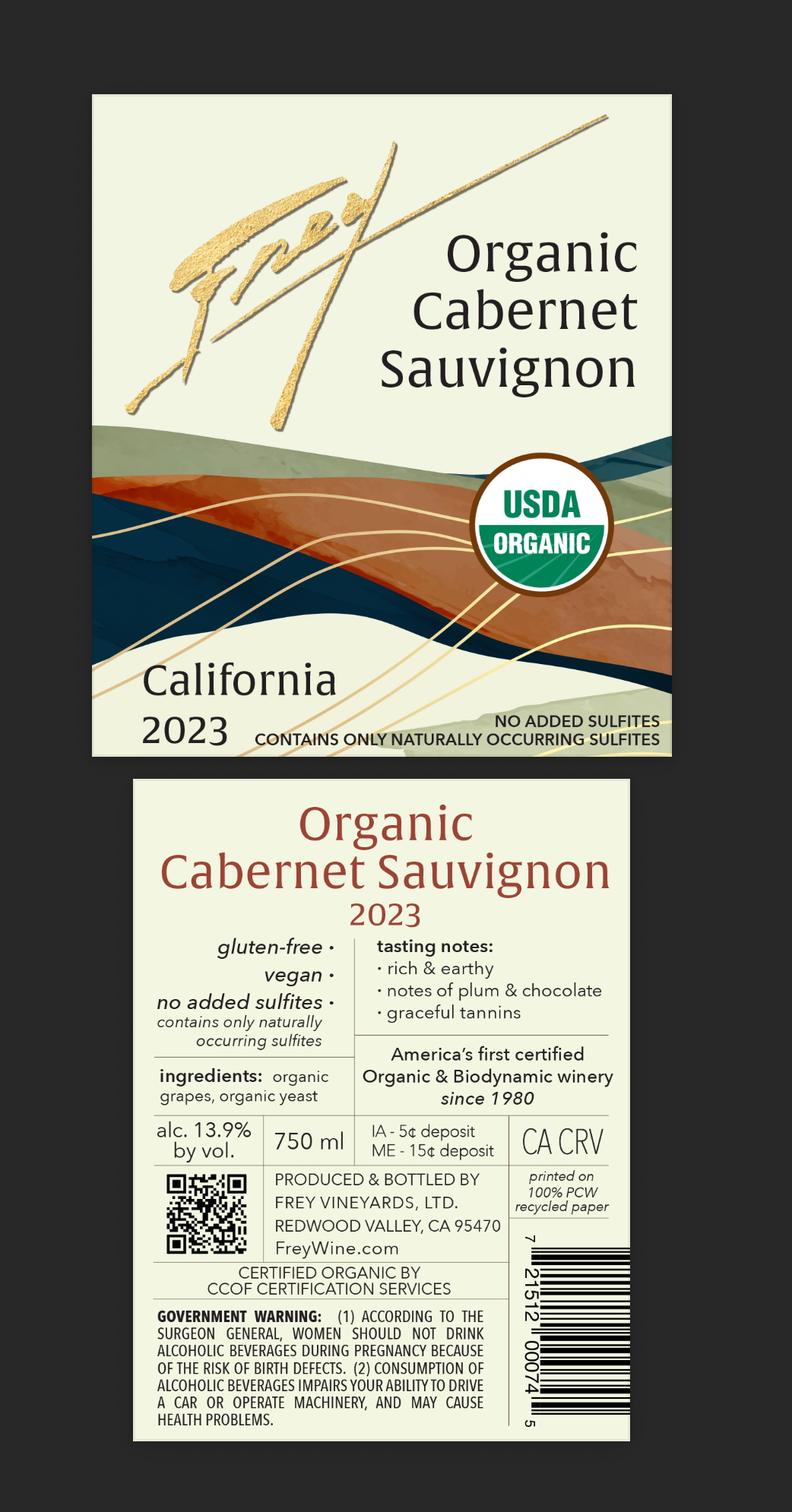 TABC label artwork for Frey Organic Cabernet Sauvignon