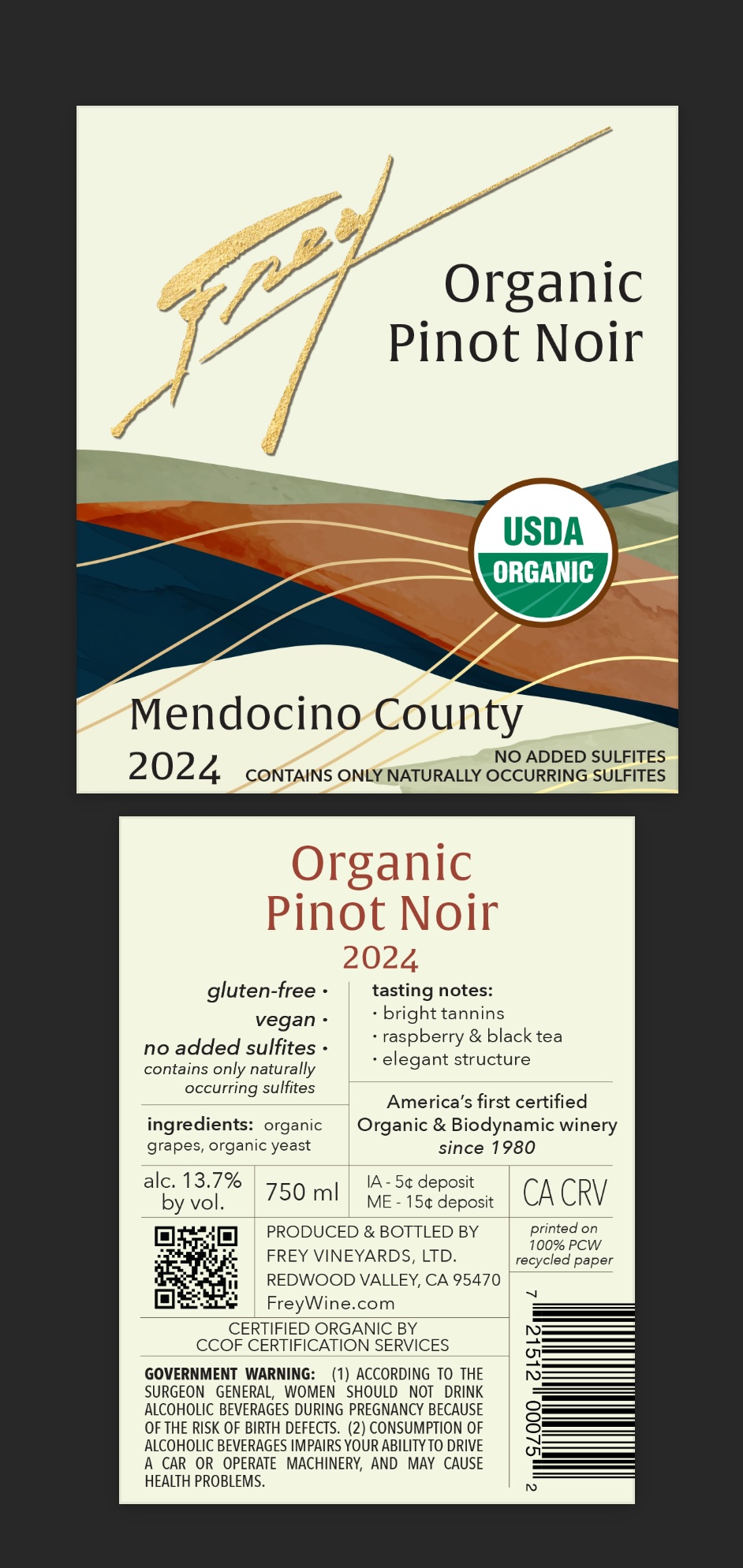 TABC label artwork for Frey Organic Pinot Noir
