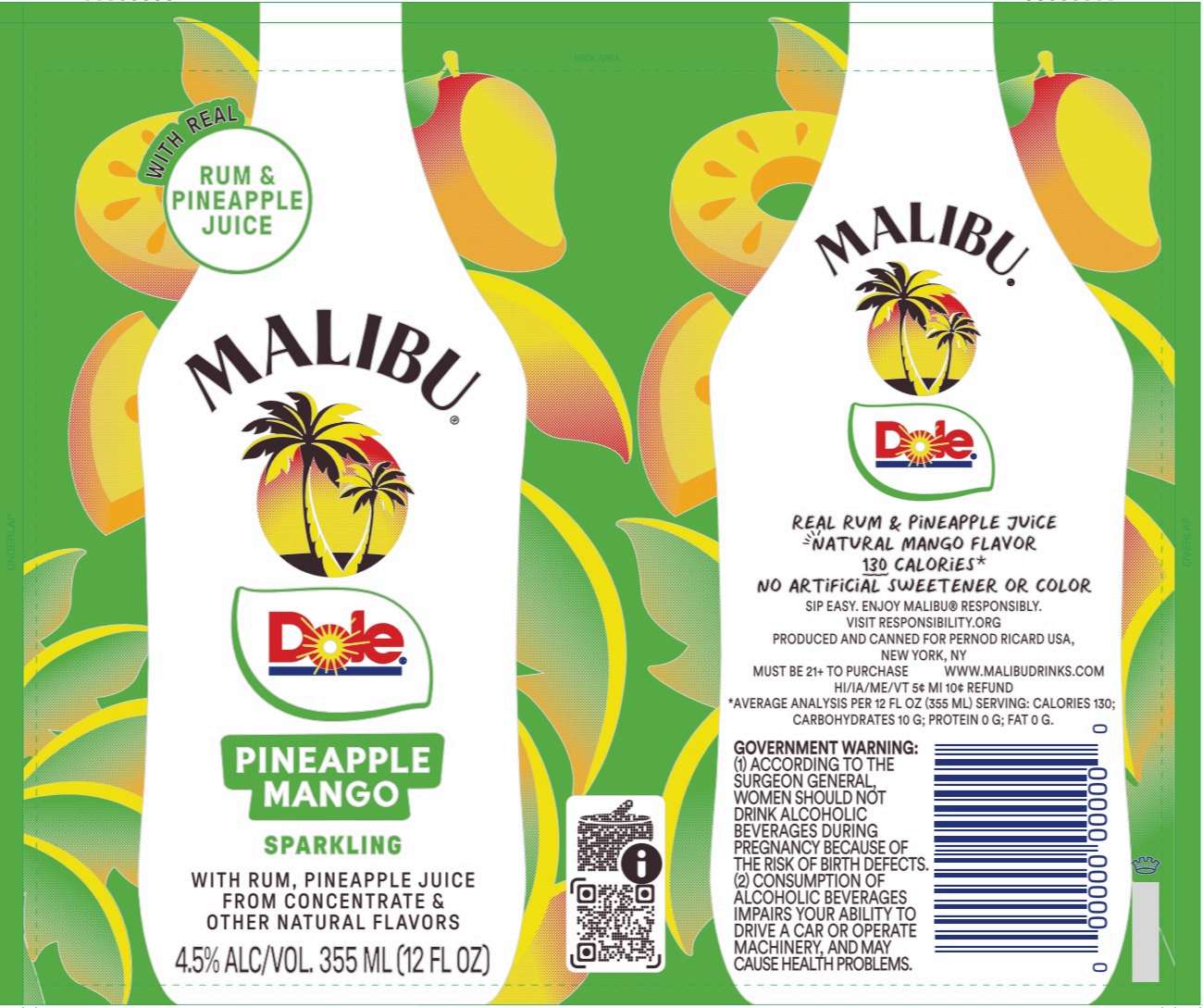TABC label artwork for MALIBU DOLE PINEAPPLE MANGO