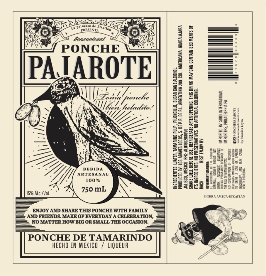 TABC label artwork for Pajarote Ponche De Tamarindo Liqueur