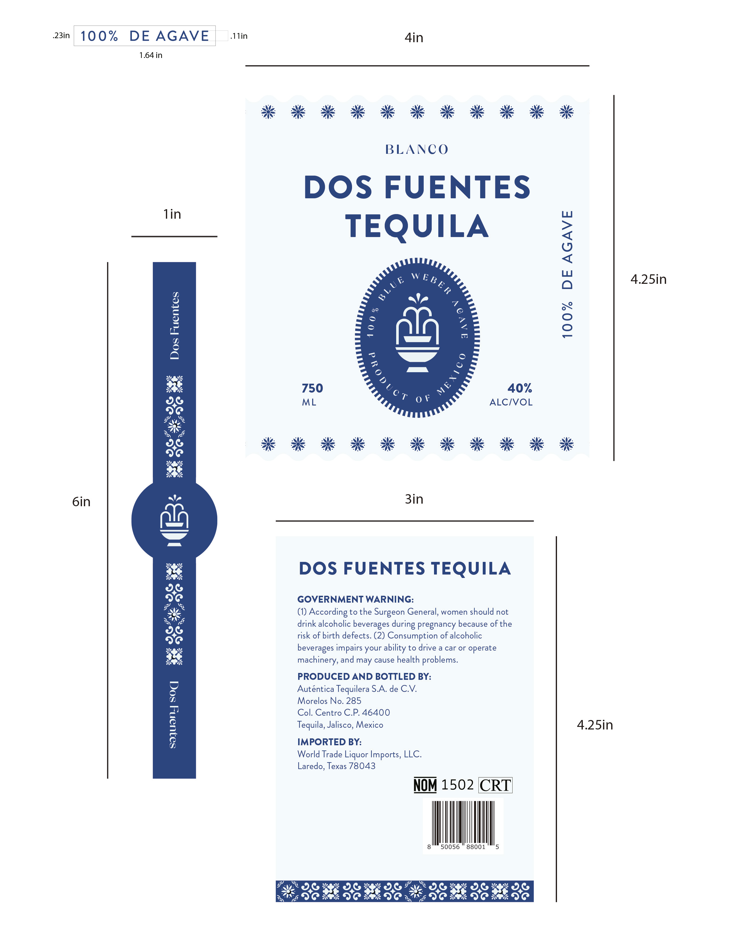 TABC label artwork for DOS FUENTES BLANCO