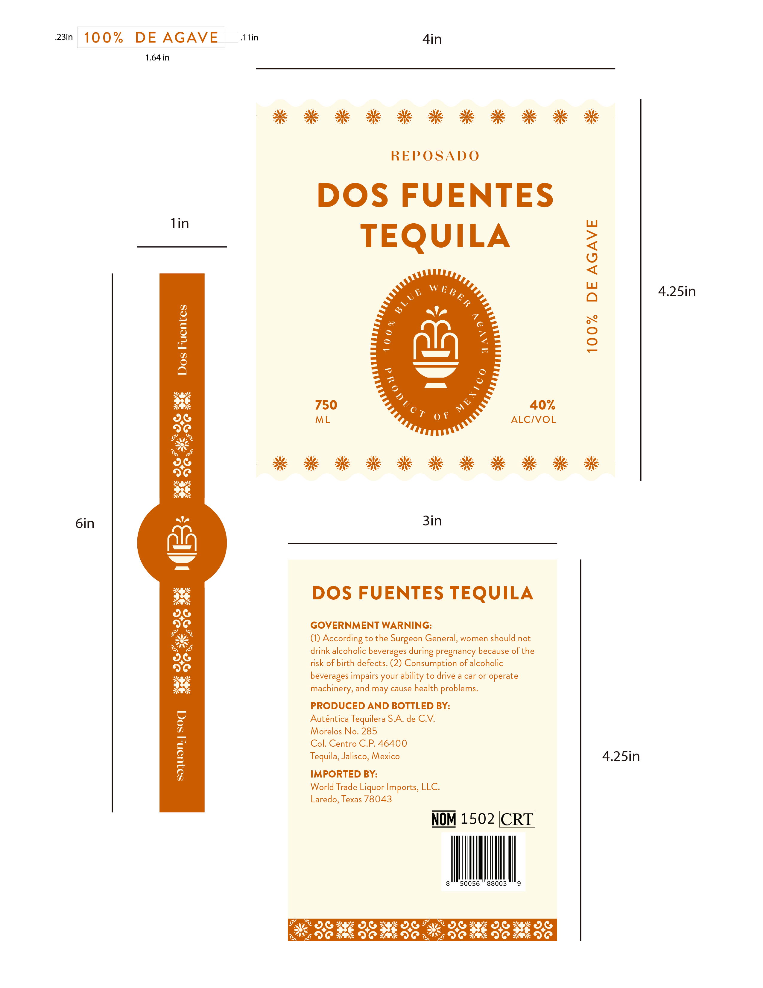 TABC label artwork for DOS FUENTES REPOSADO