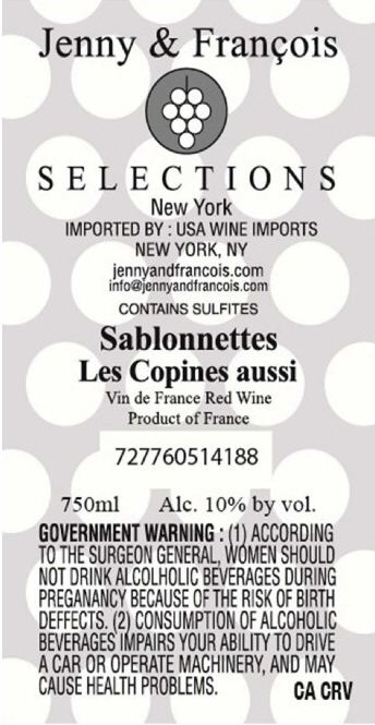 TABC label artwork for Sablonnettes Les Copines Aussi