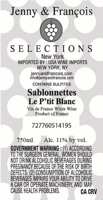 TABC label artwork for Sablonnettes Le P'tit Blanc