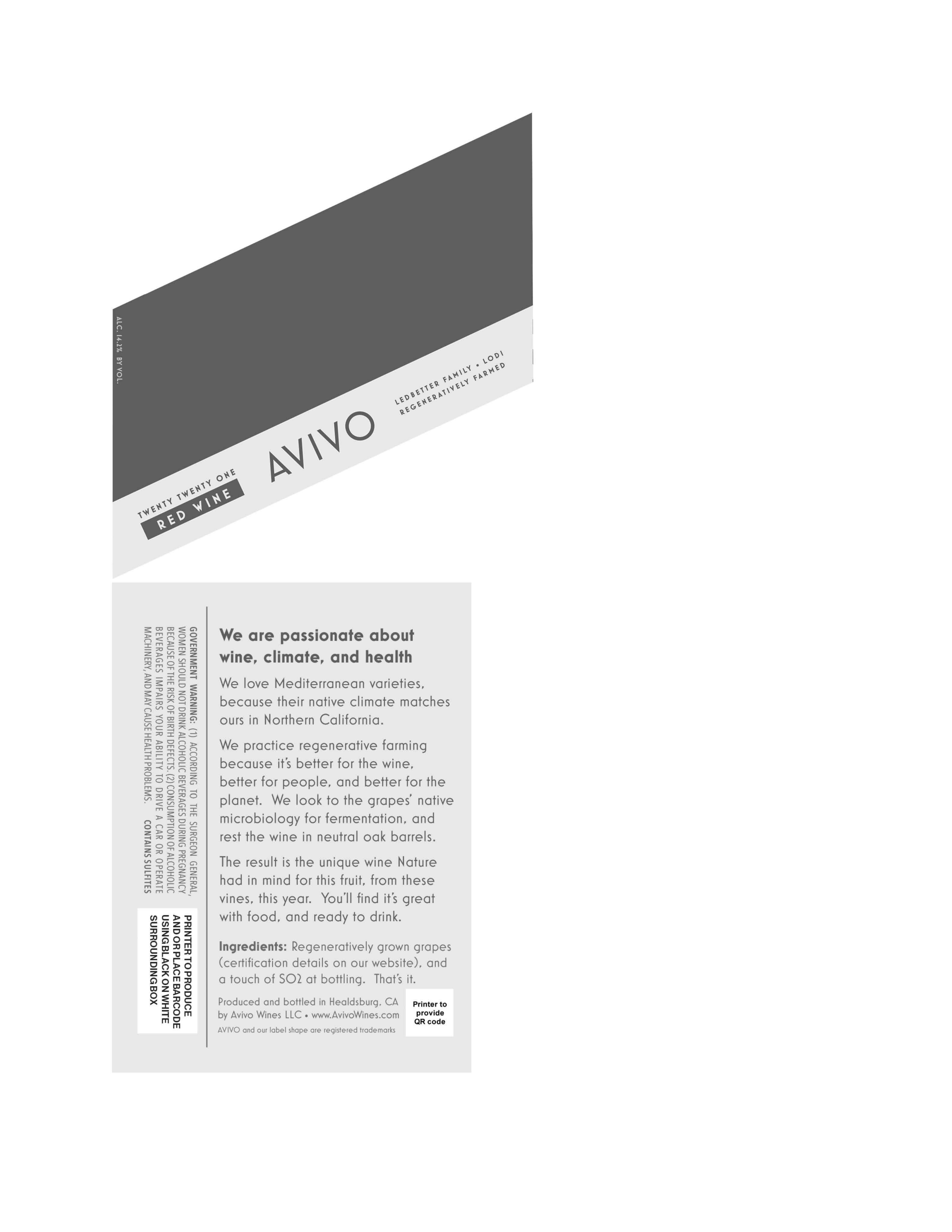 TABC label artwork for Avivo Red Wine, Lodi