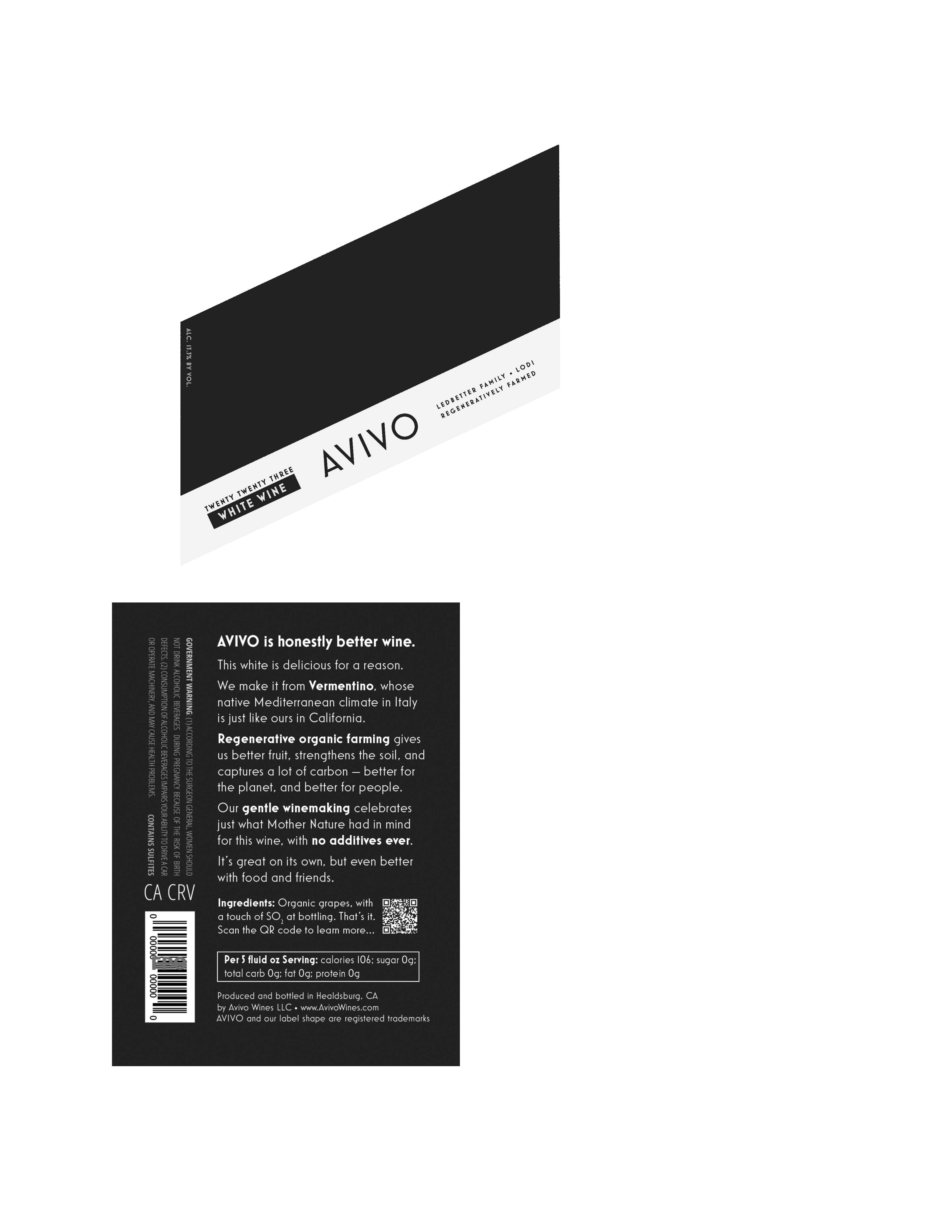 TABC label artwork for Avivo White Wine, Lodi