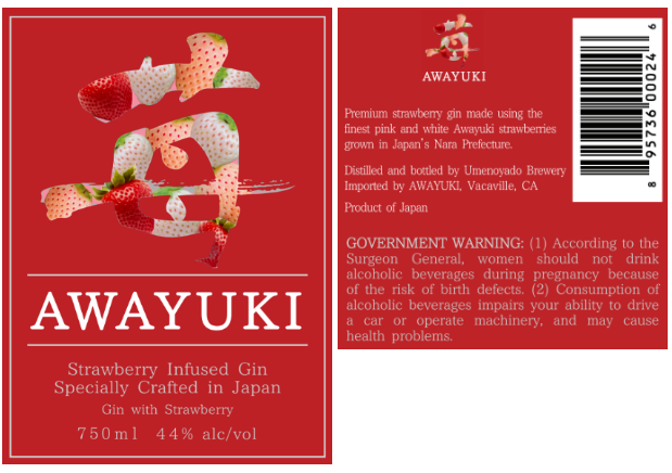 TABC label artwork for Awayuki Strawberry Infused Gin