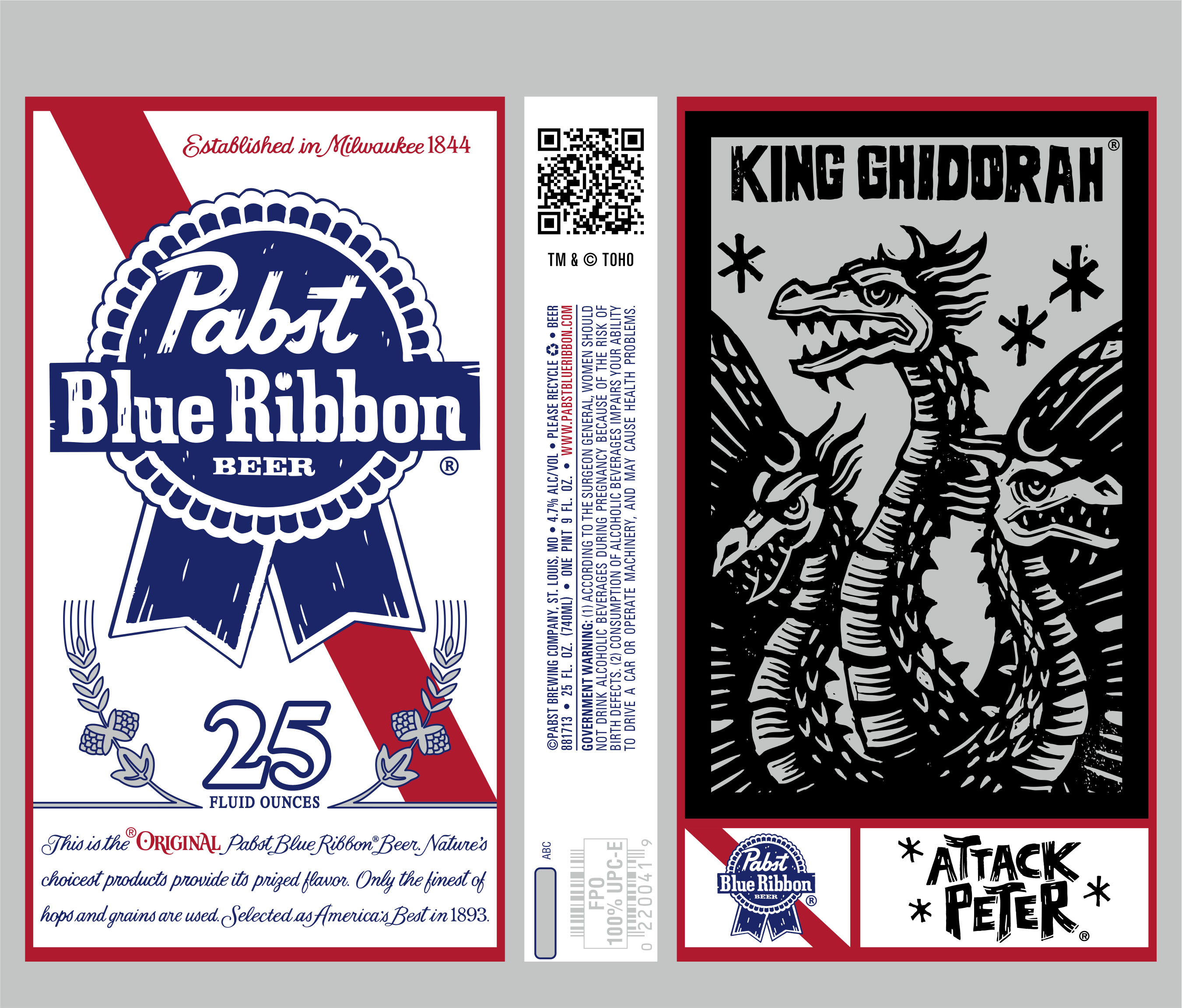 TABC label artwork for Pabst Blue Ribbon King Ghidorah