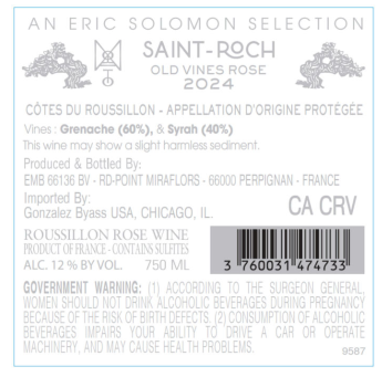 TABC label artwork for Saint-Roch Old Vines Rose Cotes Du Roussillon