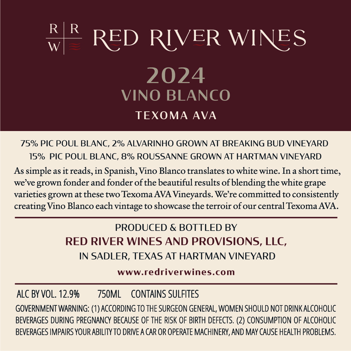 TABC label artwork for RED RIVER WINES VINO BLANCO