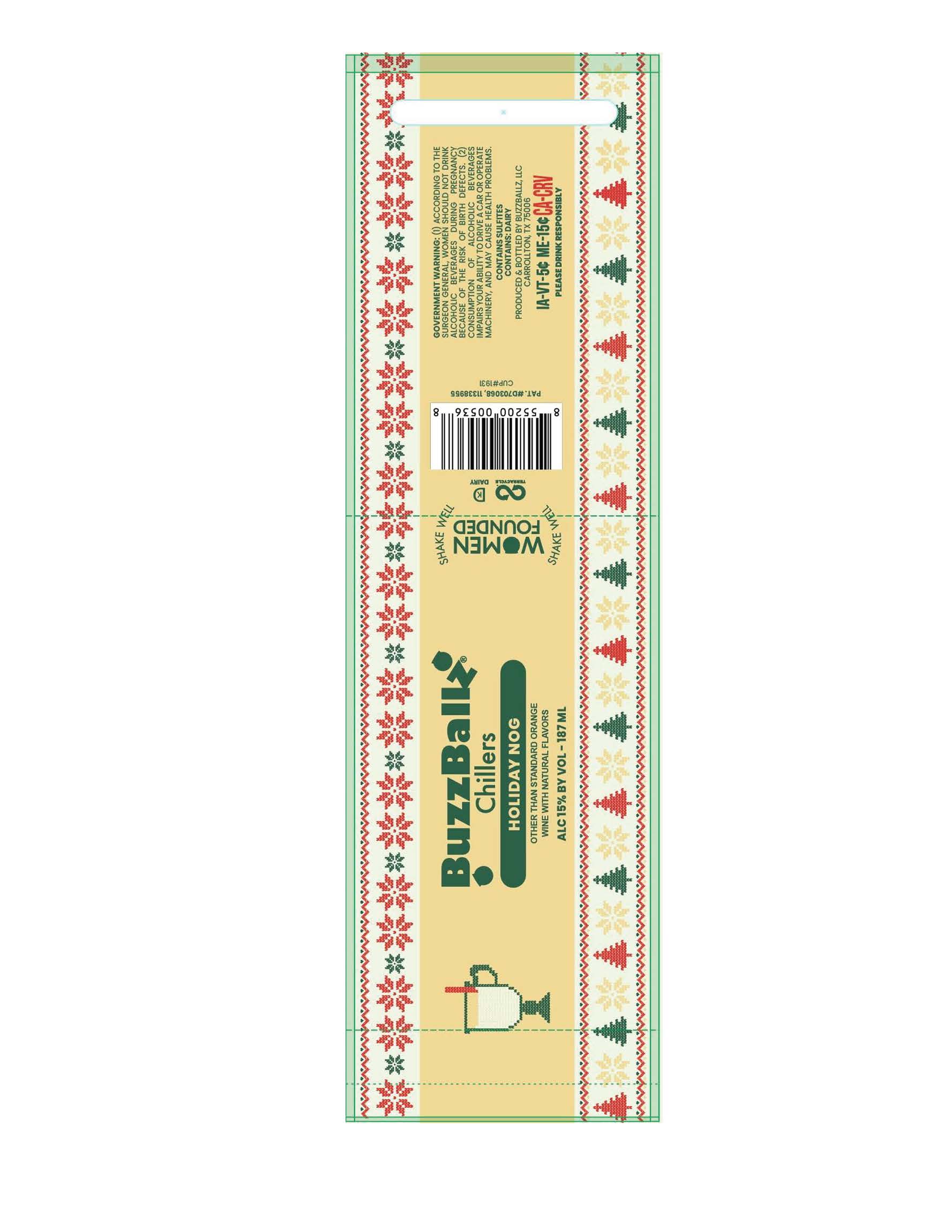TABC label artwork for BuzzBallz Chillers Holiday Nog